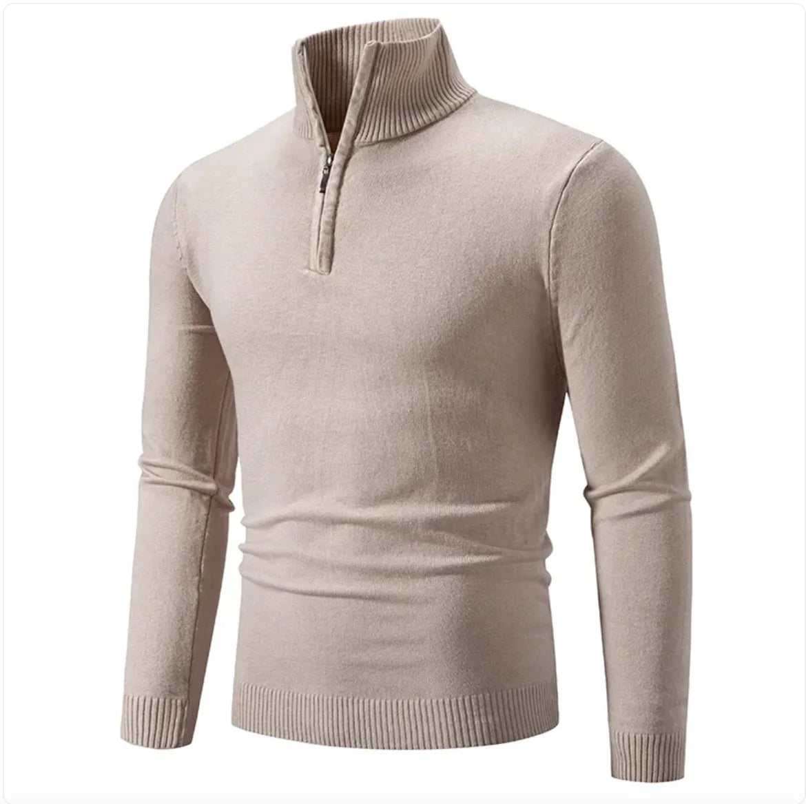Pull d'hiver pour homme - Col roulé demi-zippé, tricot de coton