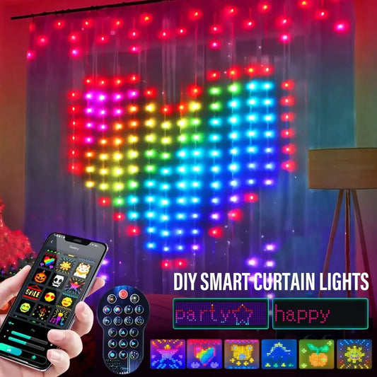 LED Bluetooth Smart RGB Curtain Lights - DIY Fairy Light Garland pour les fêtes, les mariages et la décoration de Noël