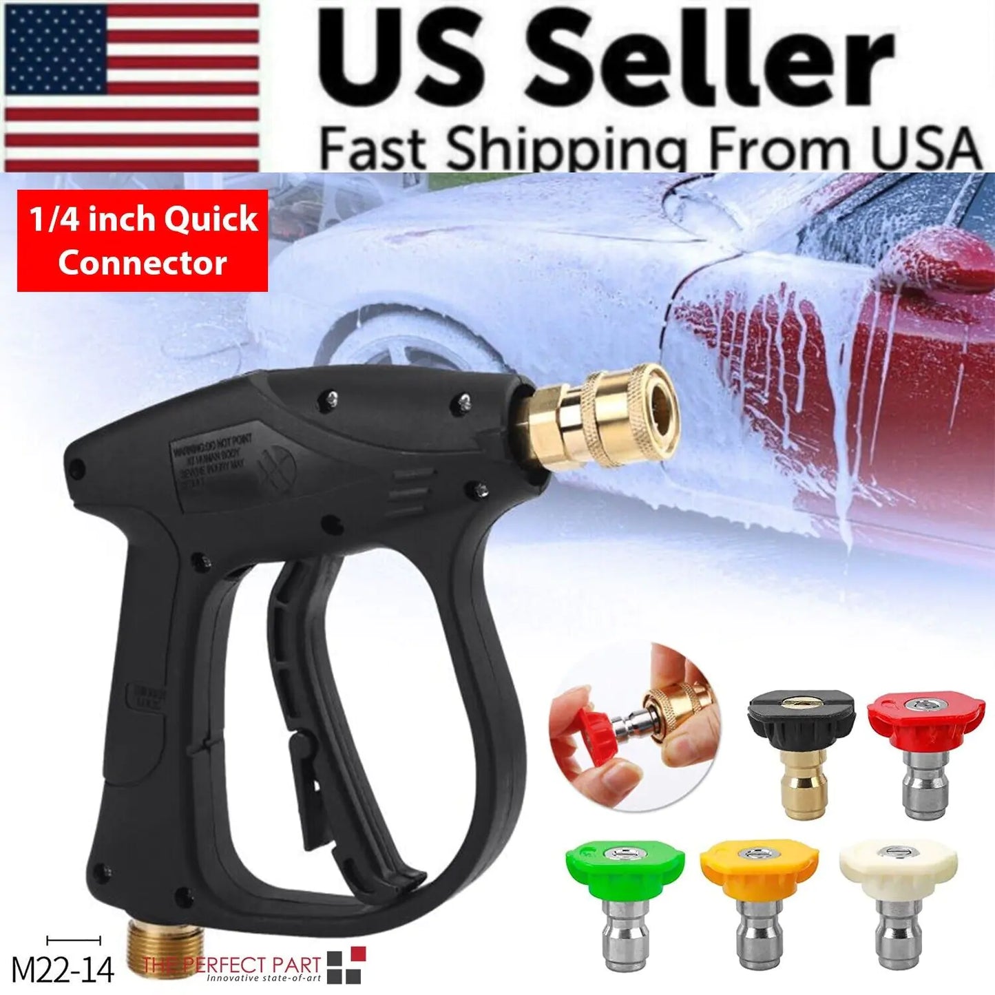 1/4" Pistolet à lave-glace haute pression 4000 PSI Car Wash Foam Spray Baguette courte avec buse