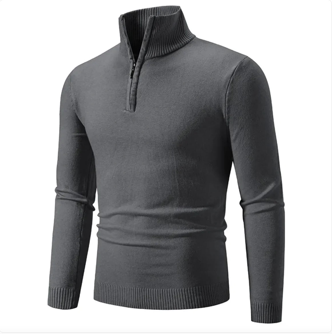 Pull d'hiver pour homme - Col roulé demi-zippé, tricot de coton