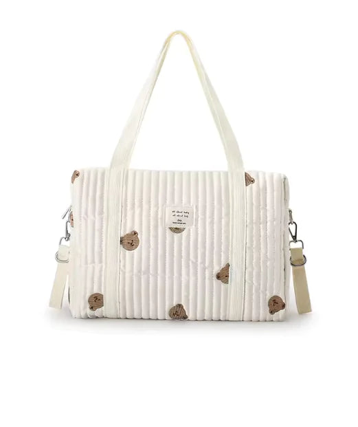 Sac à couches de grande capacité de style coréen - Organisateur de poussette portable avec motif d'ours brodé
