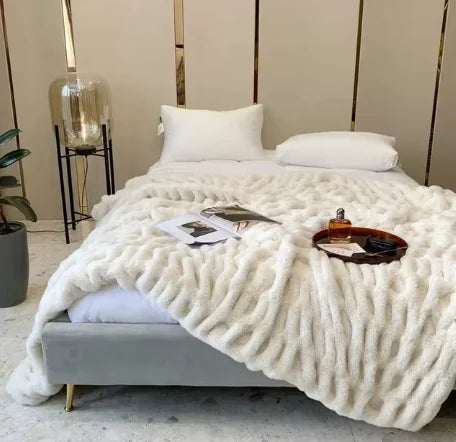 Couverture d'hiver de luxe en fausse fourrure de lapin