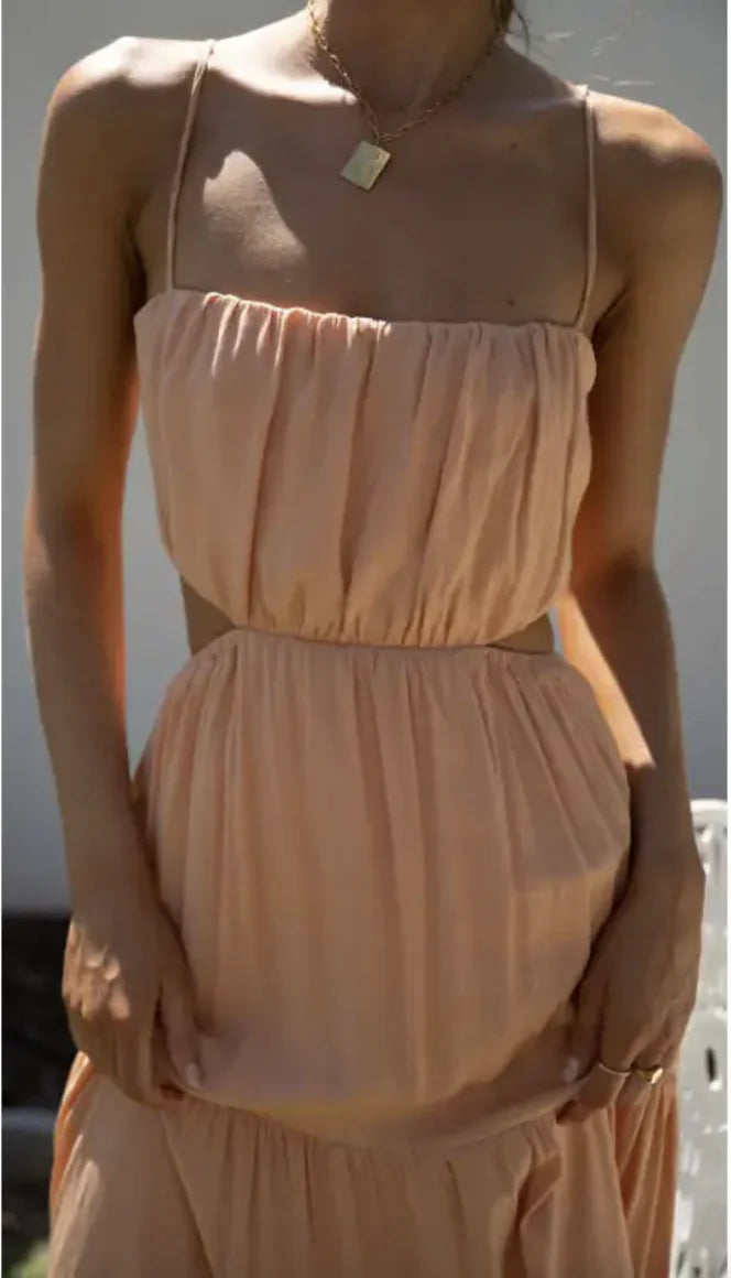 Robe patchwork sans manches pour femmes avec taille ouverte et ourlet évasé