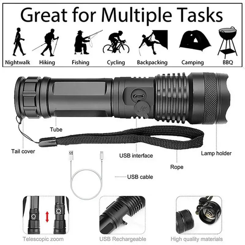 Lampe de poche LED haute puissance XHP100 Lampe de poche rechargeable