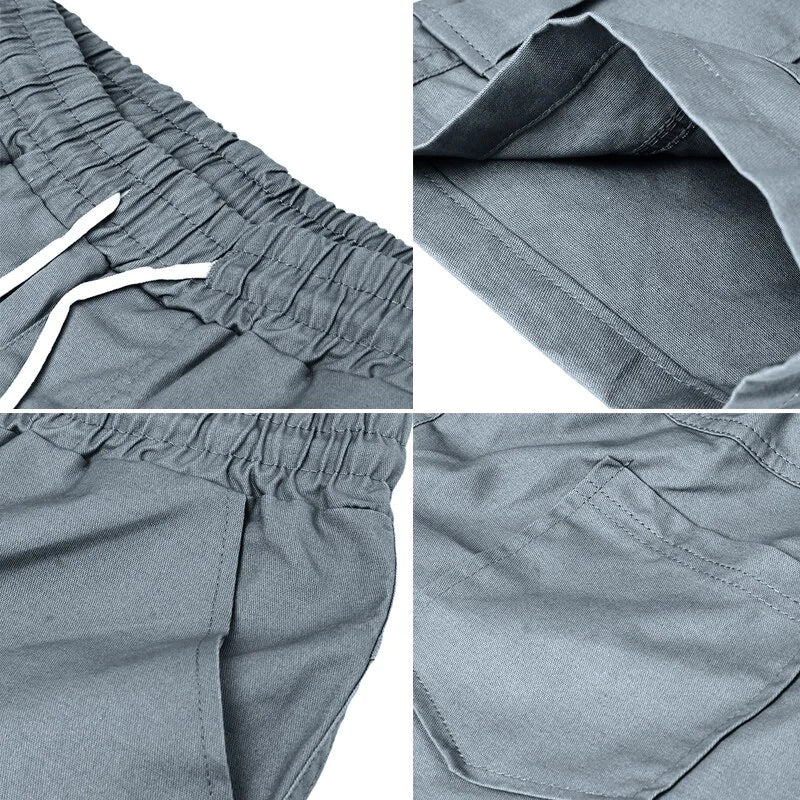 Hommes Casual Chino Cargo Shorts Taille élastique Cordon de serrage 6 poches Pantalon d'été