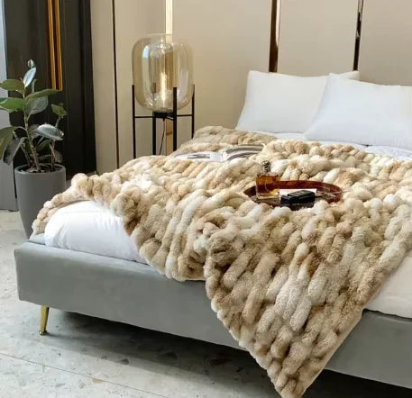 Couverture d'hiver de luxe en fausse fourrure de lapin