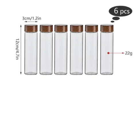Ensemble de tubes de rangement pour café et thé en bois de noyer - Récipients en verre avec présentoir