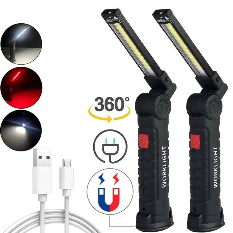 Rechargeable LED COB Lampe de travail Lampe de poche mécanique Base magnétique lumineuse