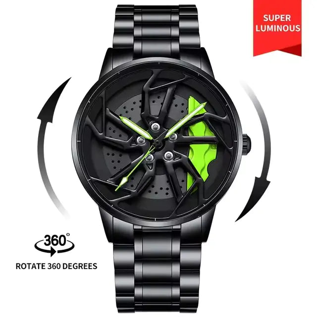 Montre pour homme à roue de voiture tournante à 360°