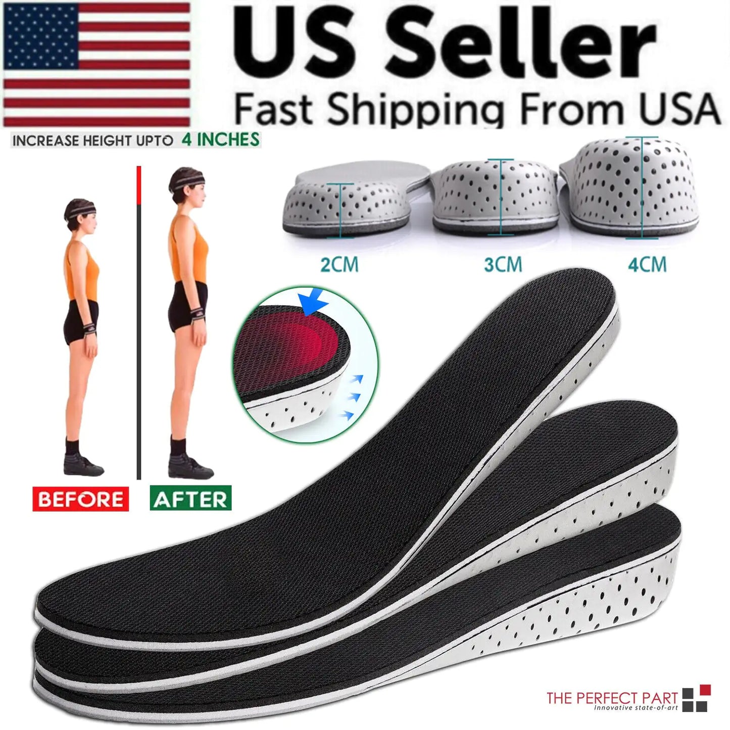 Hommes Femmes Invisible Height Increase Insoles Heel Lift Taller Shoe Inserts Pad US