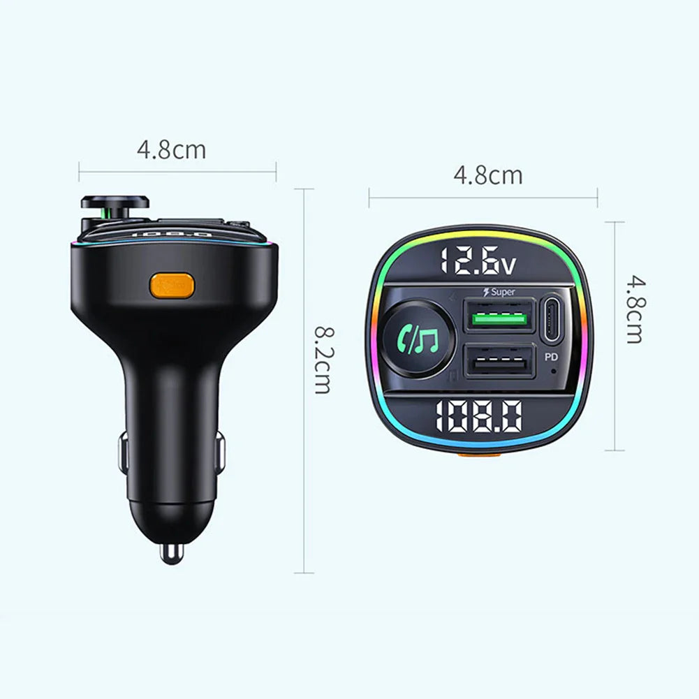 Bluetooth 5.0 Adaptateur d'émetteur FM sans fil de voiture Chargeur USB PD AUX Mains libres