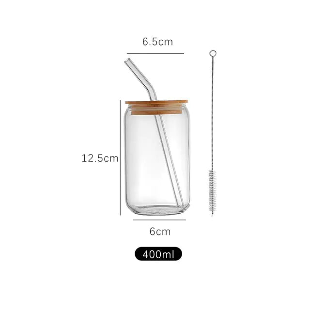 Tasse en verre esthétique avec couvercle et paille