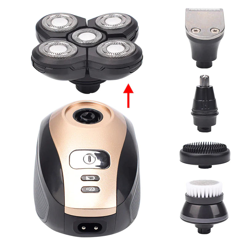 Rasoir électrique rotatif 5-en-1 4D Rechargeable Tête chauve Cheveux Tondeuse à barbe Rasoir