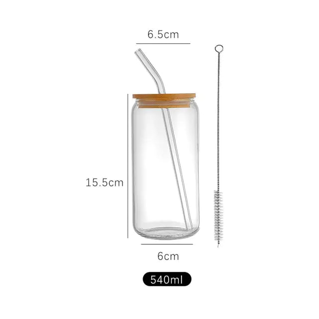 Tasse en verre esthétique avec couvercle et paille