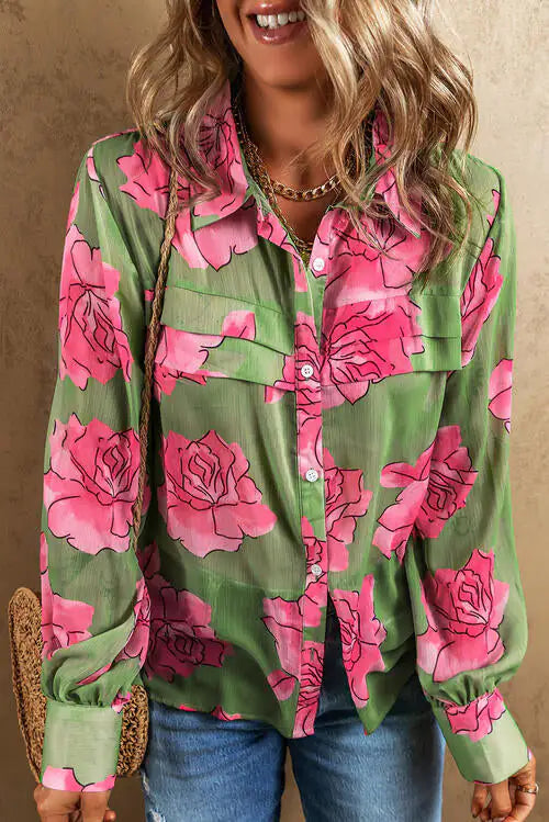 Chemise à manches longues rose-