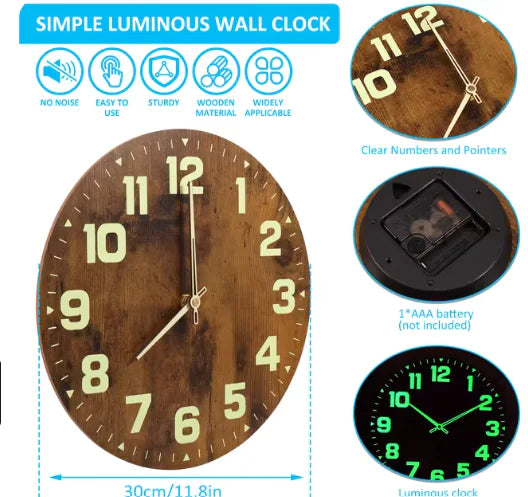 Horloge murale lumineuse silencieuse 16/10in